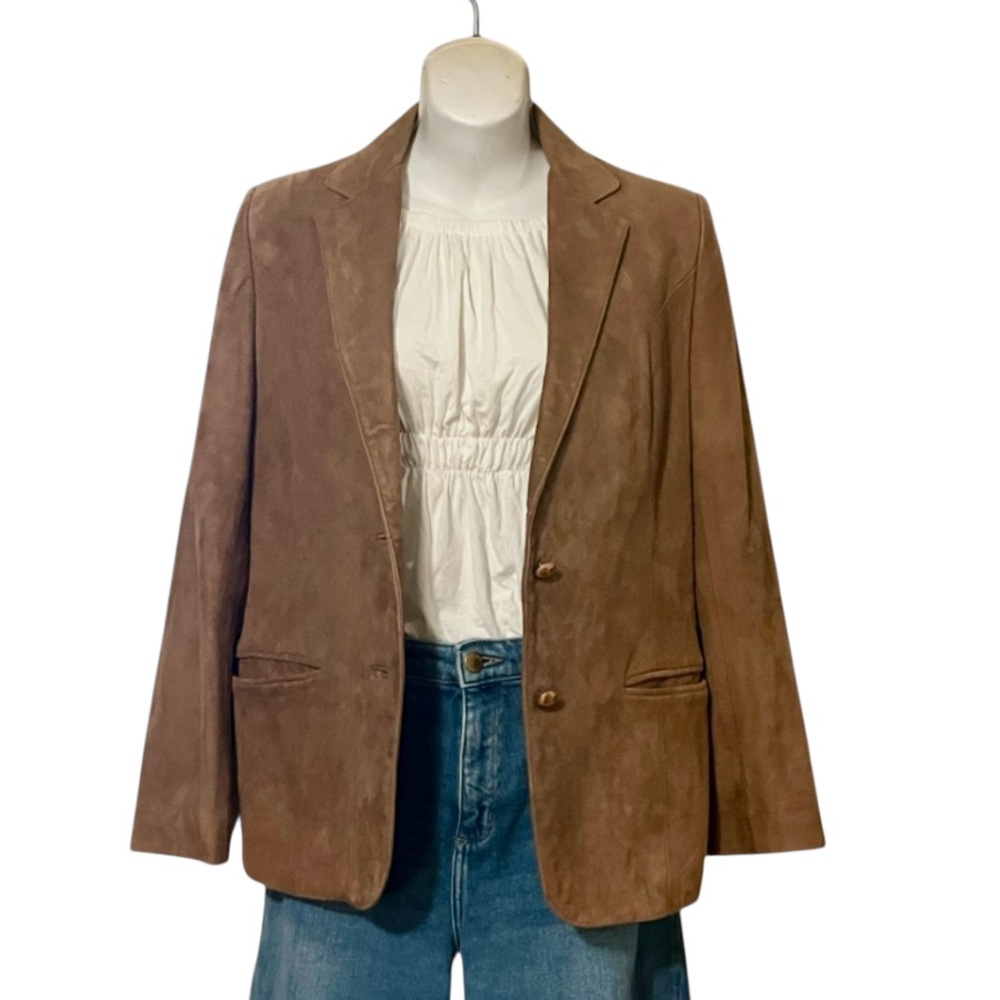 Peter Caruso Womans Brown Camel Fitted Suede Leather Vintage 70s Blazer Jacket M